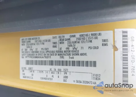 2019 Ford Transit-250 from USA, damaged, VIN 1FTYR3XM6KKA78311
